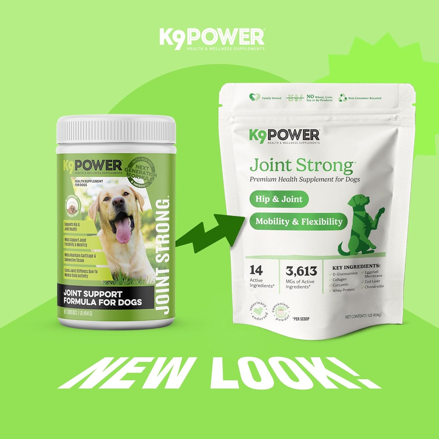 K9 Power Joint Strong Supplement 1 lb - Dog Joint Health & Mobility Support with Glucosamine, Curcumin, Chondroitin, Hip & Joint Pain Relief - Pack of 2