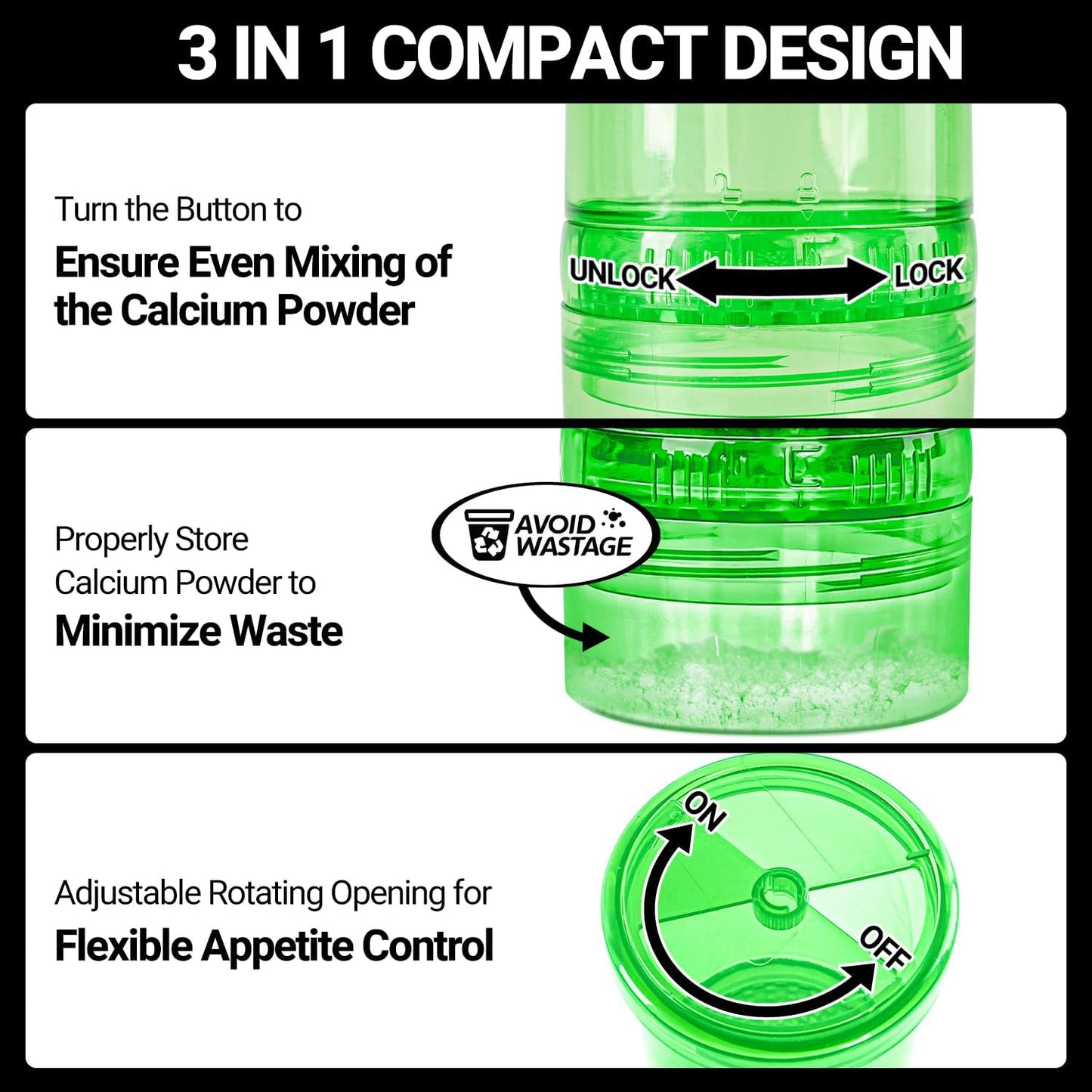 Cricket Calcium Powder Mixer for Reptiles, Cricket Feeder with Calcium for Reptiles, Reptile Calcium Duster Cricket Food for Reptile Bearded Dragon Gecko Terrarium Tank Accessories