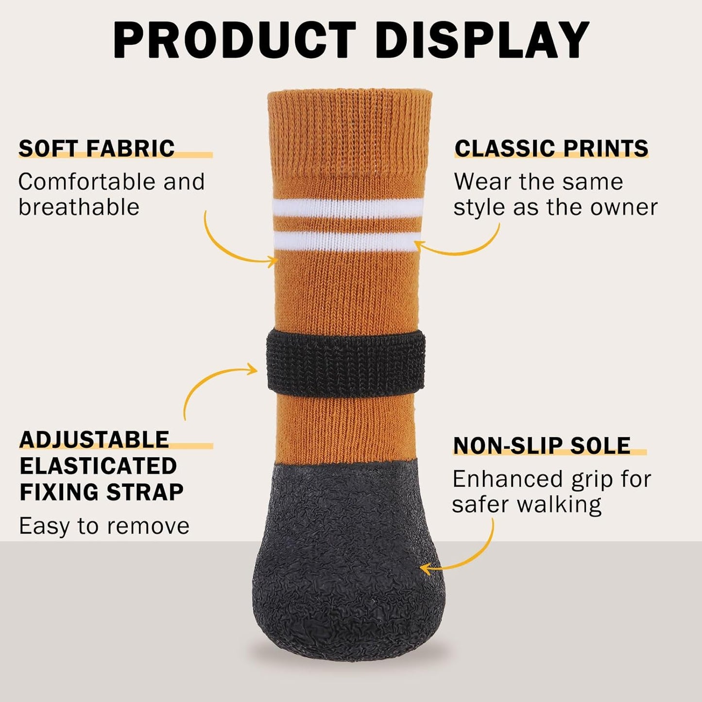 SCENEREAL Anti Slip Dog Boots & Paw Protectors for Hardwood Floor, Extended Dog Socks to Prevent Licking Paws, Waterproof Pet Snow Rain Shoe for Winter Medium Senior Dogs, Khaki M