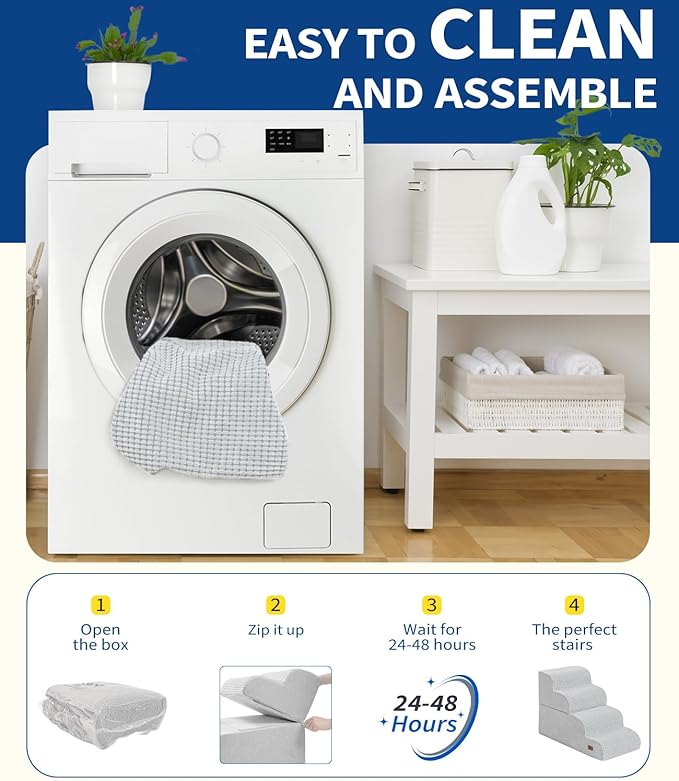 Dog Step for Bed, Dog Stair 4-Step 35D Pet Stair 19.7" H for High Bed or Sofa Non-Slip Balanced Pet Step Indoor, Light Grey