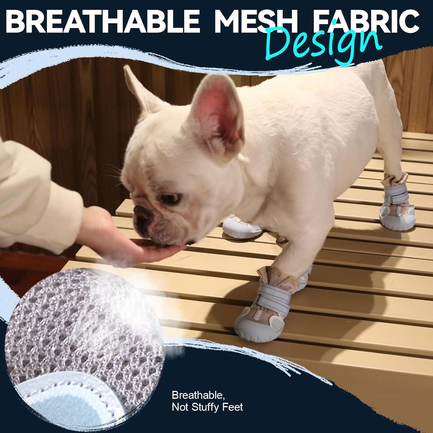 Dog Shoes for Large Small Medium Dogs, Breathable Mesh Dog Boots & Paw Protectors for Summer Hot Pavement Winter Snow, Waterproof Anti-Slip Dog Booties for Hiking Hardwood Floors(Blue-Beige2)