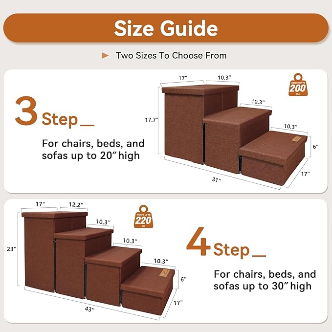 Dog Stairs with Storage 23" H, 4-Step Wider Dog Steps for High Beds Window, Folding Sturdy Pet Stairs Gift for Small/Medium/Large Old Dogs Cats, Ramp for Climbing Car Up to 200 lbs, Brown