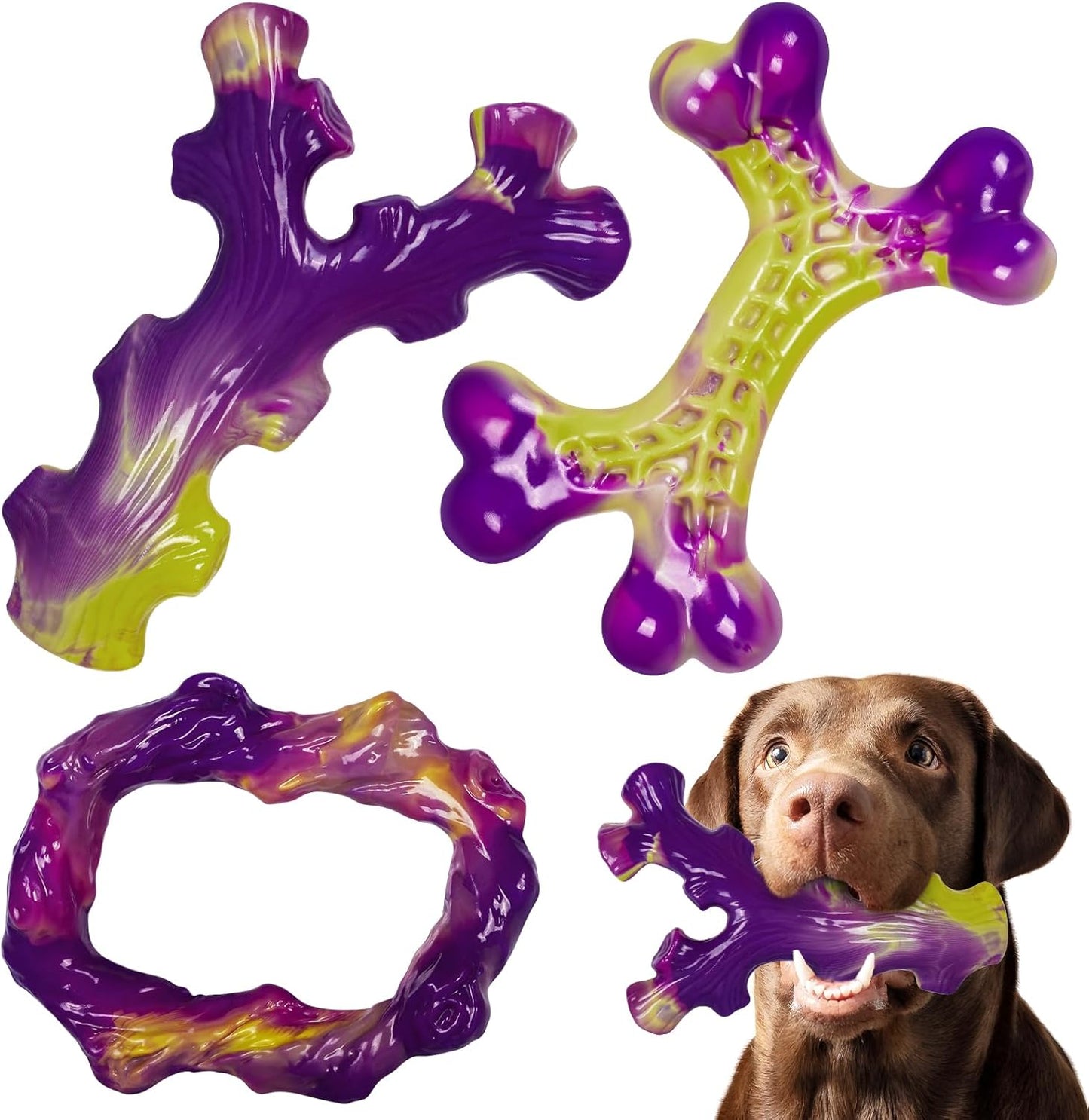 Frienhund Tough Dog Toys for Aggressive Chewers 3 Pack, Indestructible Dog Toy for Large Dogs, Bacon Flavored, Keeps Dogs Busy