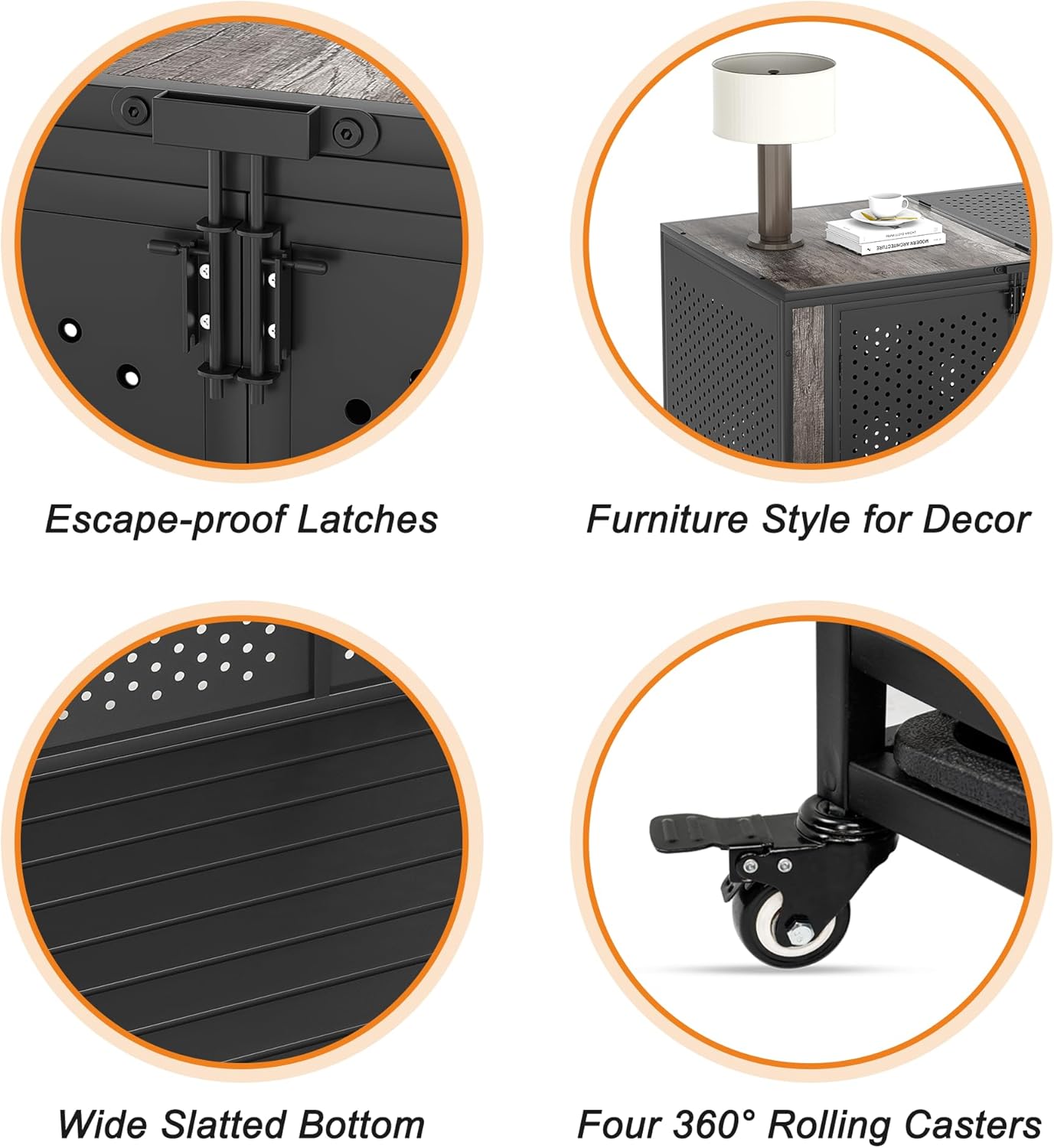 42" Heavy Duty Dog Crate Furniture for Medium and Large Dogs, Enclosed Design with 0.5 inch Holes, Indestructible Metal Kennel for High Anxiety Dogs, Chew Proof Indoor Pet House Cage, Gray