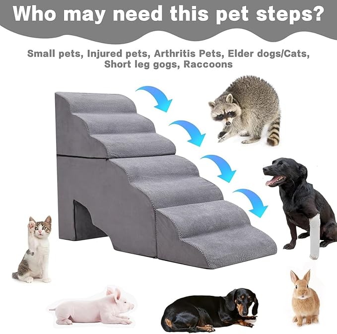Dog Stair Steps for High Beds 36 inches Tall, 33D Foam Dog Ramp for Bed 32 inches, 7-Step Pet Stair Steps for Small Large Dogs for Bed Climbing, Non-Slip Dog Steps for Older Dogs/Cats, Grey