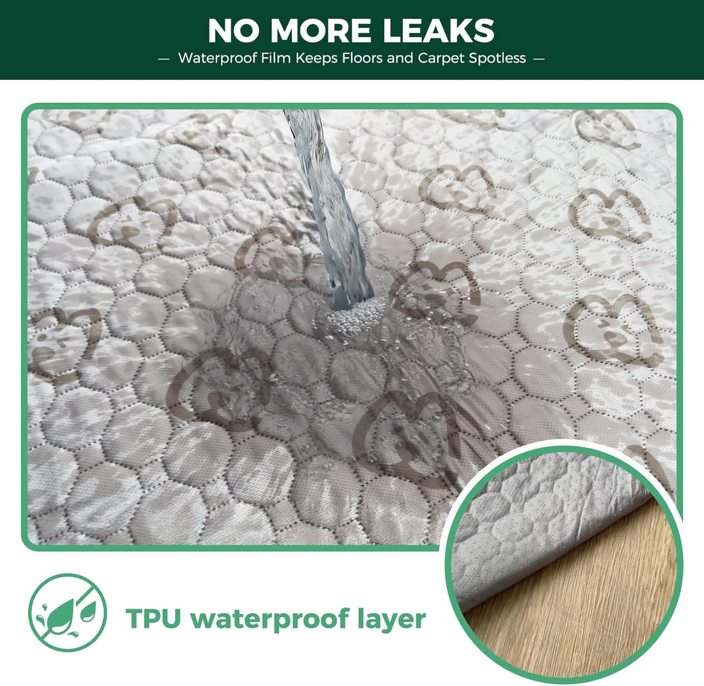 FXW Washable Pee Pads for Dogs, Puppy Pads with Super Absorbent, Specifically Designed for FXW Rollick/Homeplus 24inch 8 Panels Dog Playpen, 63" Square, Green, 1 Pack