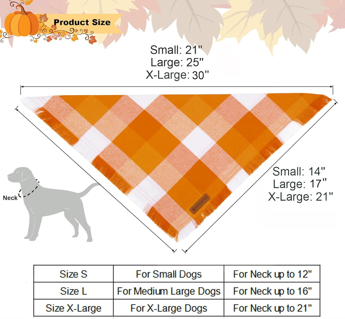 ADOGGYGO Fall Dog Bandanas, Halloween Thanksgiving Pet Bandana, Multiple Sizes Offered, Orange Plaid Fall Holiday Bandana for Small Dogs Pets (Small)