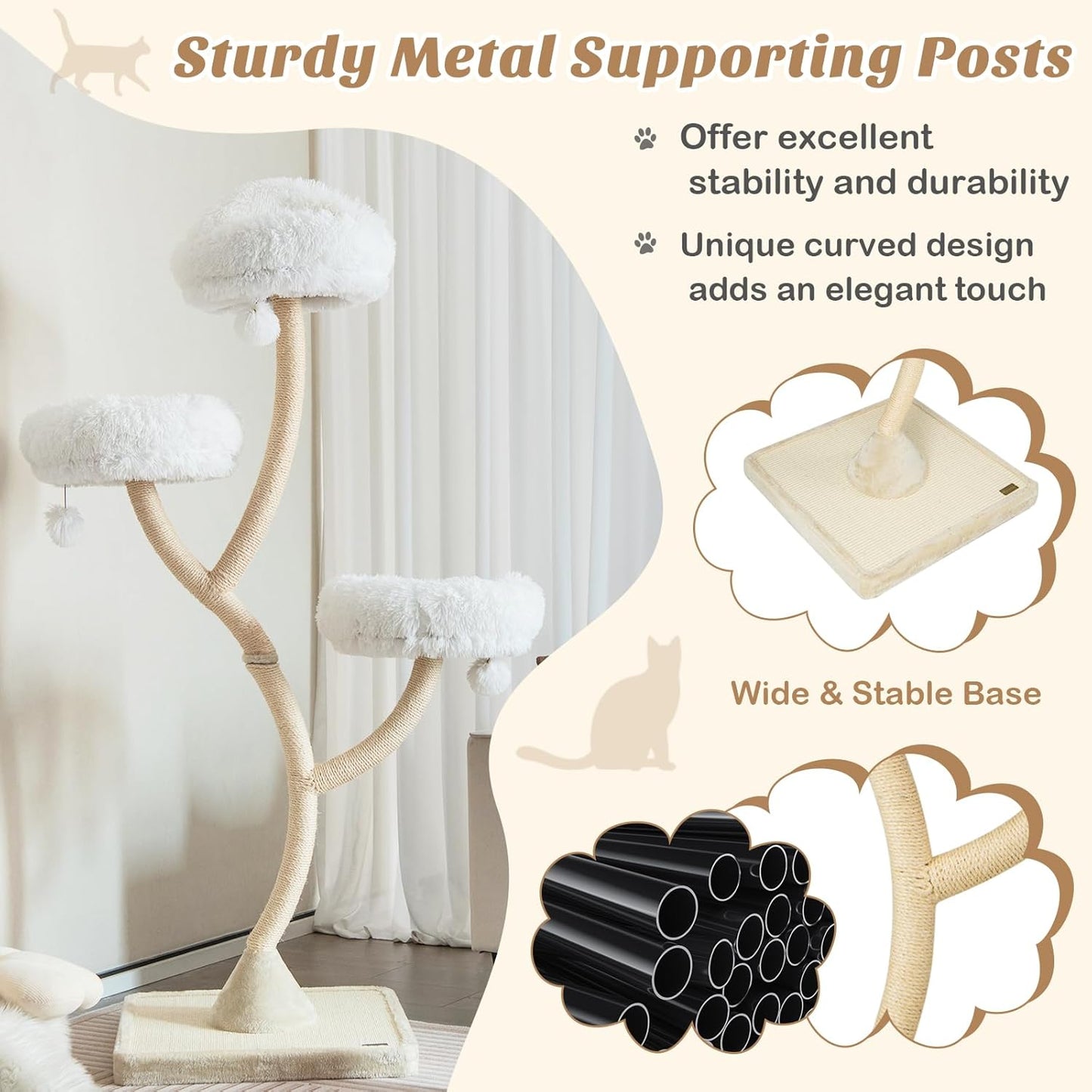 PETSITE 70" Tall Cat Tree, Cat Tower with Scratching Posts and Board, Multi-Level Cat Tower for Large Cats 20 lbs+ with 3 Cozy Perches and Dangling Balls, Modern Cat Tree for Indoor Cats Large Adult