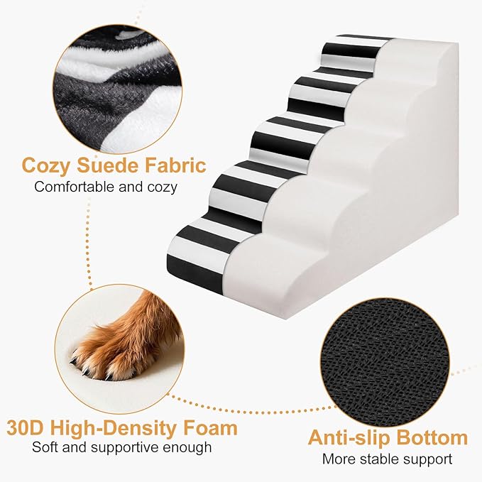 JOEJOY Curved Dog Stairs Ramp for Small Dogs 15.5" H, 3-Step Dog Stairs for High Beds and Couch, Pet Steps for Small Dogs and Cats, Non-Slip Balanced Pet Step Indoor