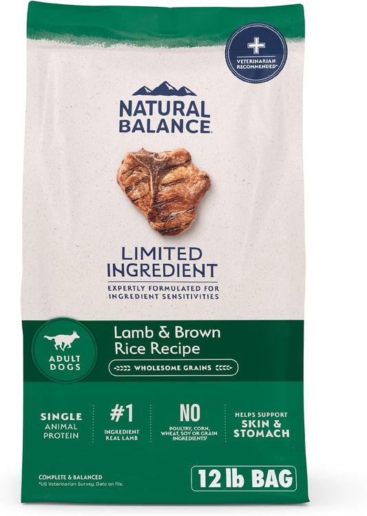 Natural Balance Limited Ingredient Adult Dry Dog Food with Healthy Grains, Lamb & Brown Rice Recipe, 12 Pound (Pack of 1)
