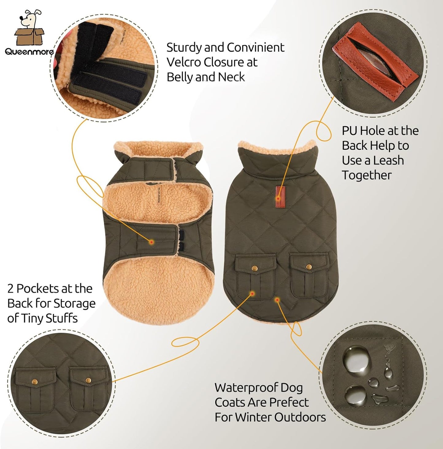 Queenmore Warm Coat for Cold Weather, Quilting Winter Jacket With Ultra Thick Plush Lining and Storage Pockets (Green, X-Large)