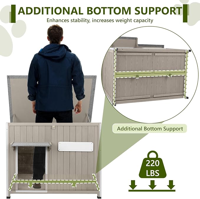 Large Dog House Outdoor XL Wooden Dog House with Weatherproof Asphalt Roof, Chew-Resistant Frame, Removable Floor, for Medium to Large Dogs Indoor Outdoor Use (Grey, 43.3"L x 29.5"W x 33.5"H)