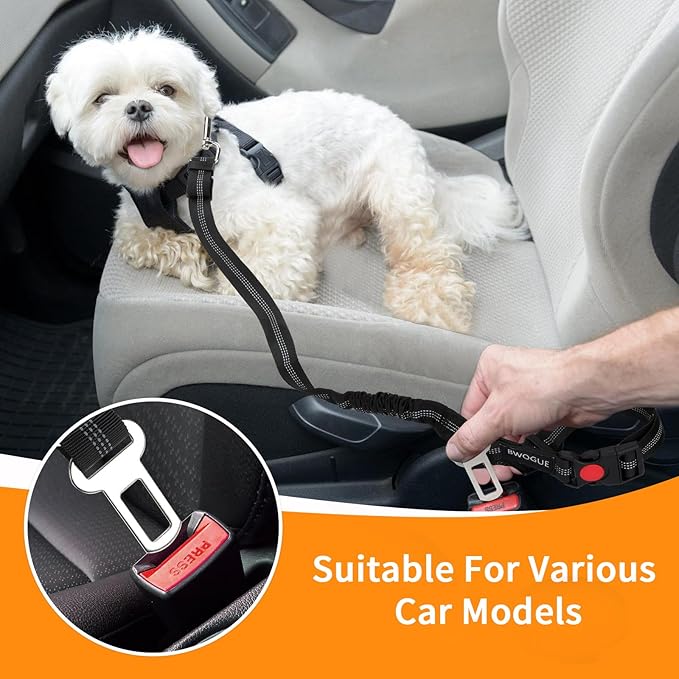 BWOGUE Pet Dog Cat Seat Belt Reflective Car Dog Headrest Restraint Leash Elastic Buffer Bungee Adjustable Tangle-Free Safety Leads Vehicle Seatbelt Harness for Small, Medium and Large Dogs (1 Pack)