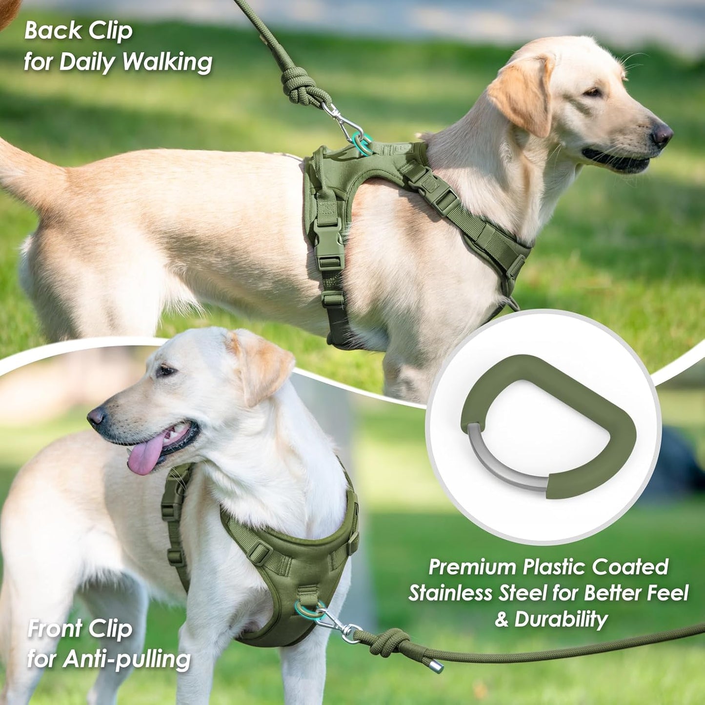 No Pull Dog Harness, Puppy Vest with Front Clip for Small Medium Large Sized Cute Dog (Misty Green,L)