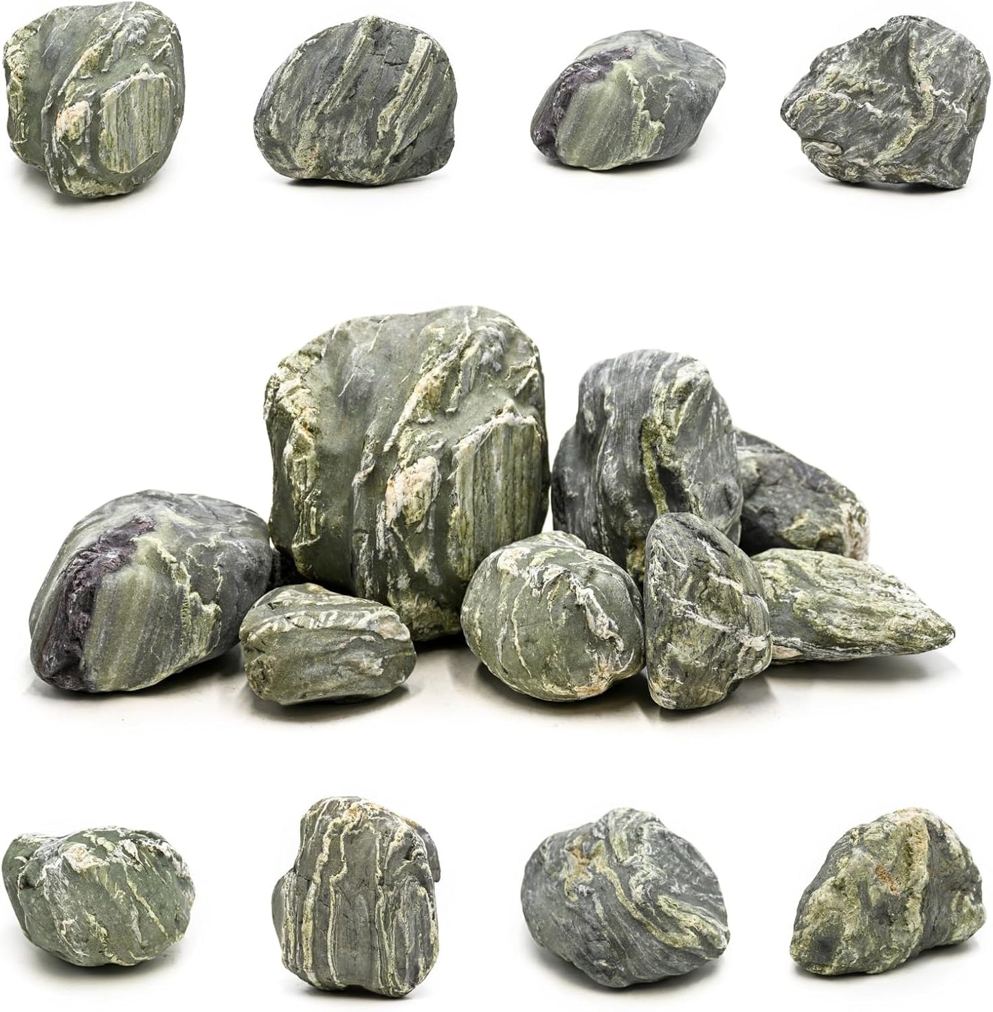 Aquarium Stone Green River Rock 40LB Rocks aquascaping Fish Tank Decor Rocks for Aquariums Fairy Gardens Model Railroads Dioramas Wargaming Mosaic Art（4-10inch / 7PCS）