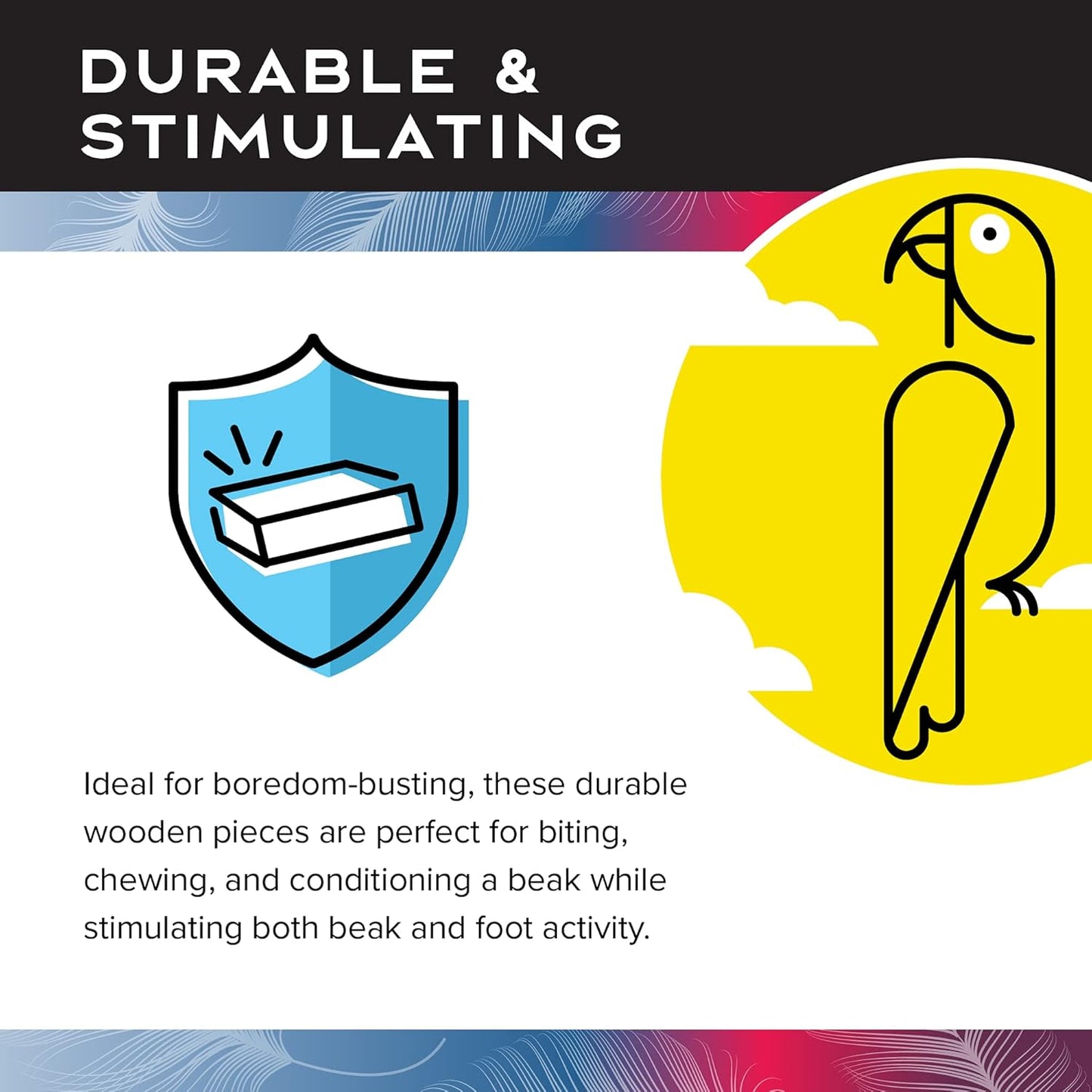 Featherland Paradise Bird Toy for Medium to Large Birds - Knots N Blocks - Parrot Toys for Parakeets, Sun Conures, Caiques, Medium Birds