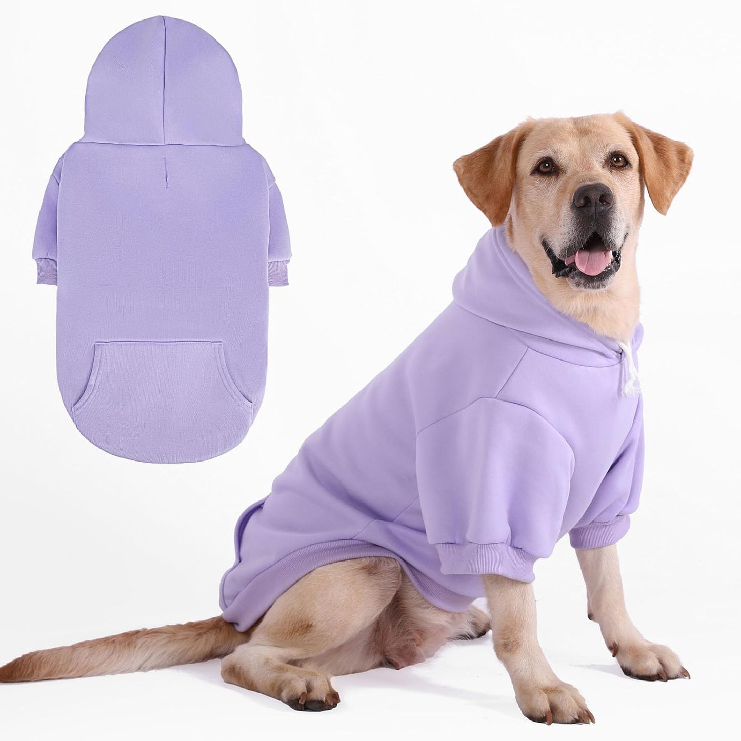 KOOLTAIL Basic Dog Hoodie - Soft & Warm Dog Hoodie Sweater with Leash Hole and Pocket, Pet Winter Coat, Cold Weather Clothes Sweatshirt for Small Medium Large Dogs Puppy Cat Boys Girls Lavender XL/XXL