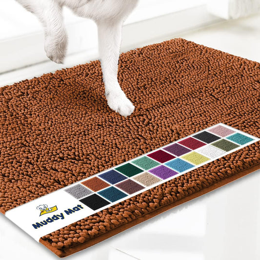 Muddy Mat® AS-SEEN-ON-TV Highly Absorbent Microfiber Door Mat and Pet Rug, Non Slip Thick Washable Area and Bath Mat Soft Chenille for Kitchen Bathroom Bedroom Indoor and Outdoor - Orange 24" x 120"
