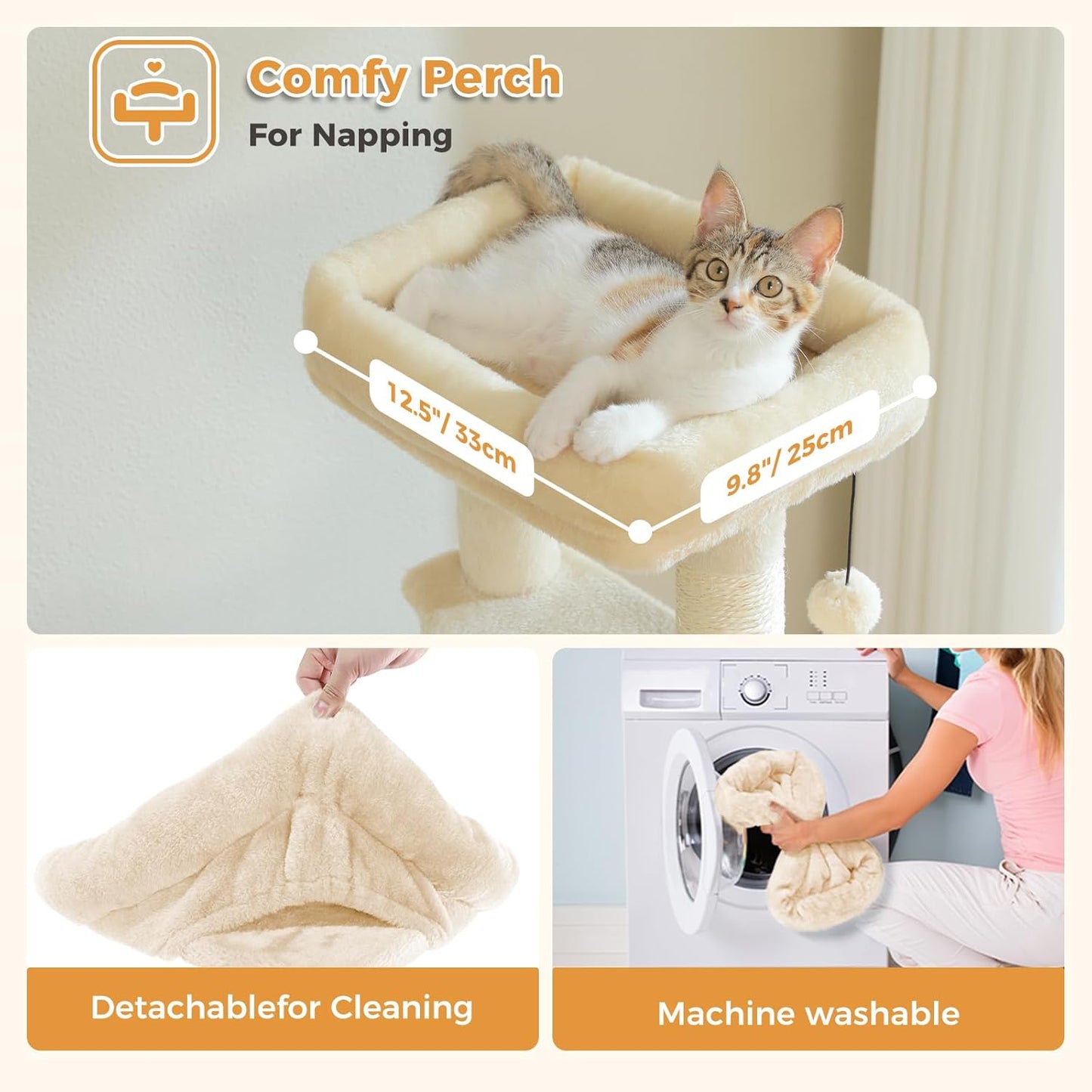 PAWZ Road Cat Tree, 51.6 Inches Cat Tower with Dual Condos, Spacious Perch, Cozy Basket and Sisal-Covered Scratching Posts for Indoor Cats- Beige