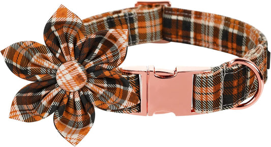 Lionet Paws Dog Collar with Flower - Cute Cotton Adjustable Flower Dog Collar with Metal Buckle for Small Dog Girl Gift, S, Neck 10-16in