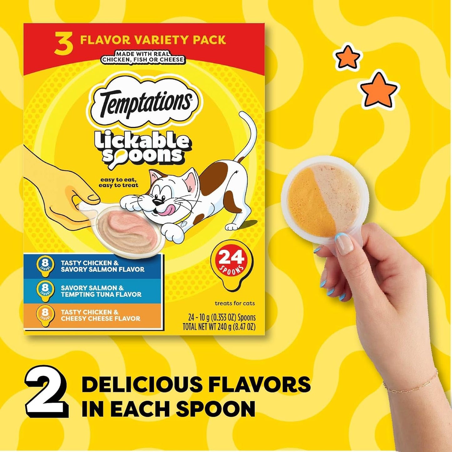 Temptations Lickable Spoons Adult Wet Cat Treat, 24 Spoons, Variety Pack