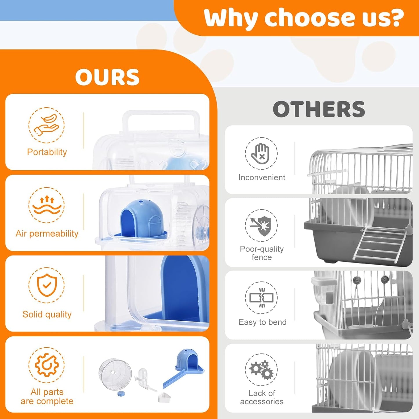 Portable Hamster Travel Carrier Cage,Outdoor Small Pets Breathable Cage,Multifunctional Guinea Pig Carrier with Water Bottles, Running Wheels, Ladders, Dodge Houses and Feeders (Orange, Style B)