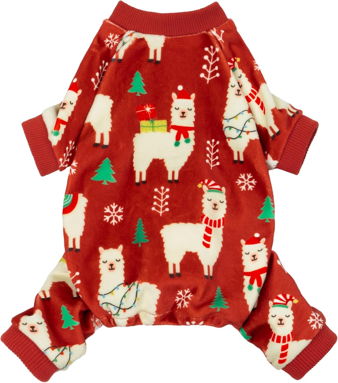 Fitwarm Christmas Alpaca Dog Pajamas, Christmas Clothes for Small Dogs Boy Girl, Holiday Pet Outfit, Red, Green, White, Large