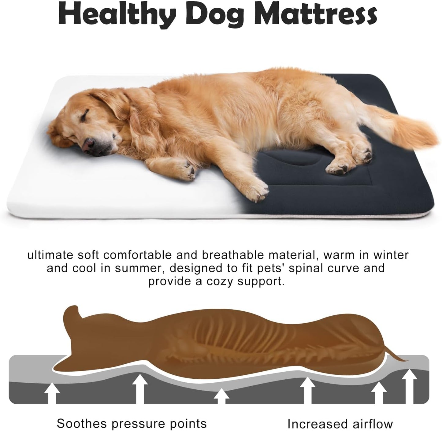 JoicyCo Large Dog Bed Soft Dog Crate Pad Mat 42 in Non-Slip Bottom Washable Dog Sleeping Mattress Pet Beds Cat Bed Kennel Pad, Dark Gray