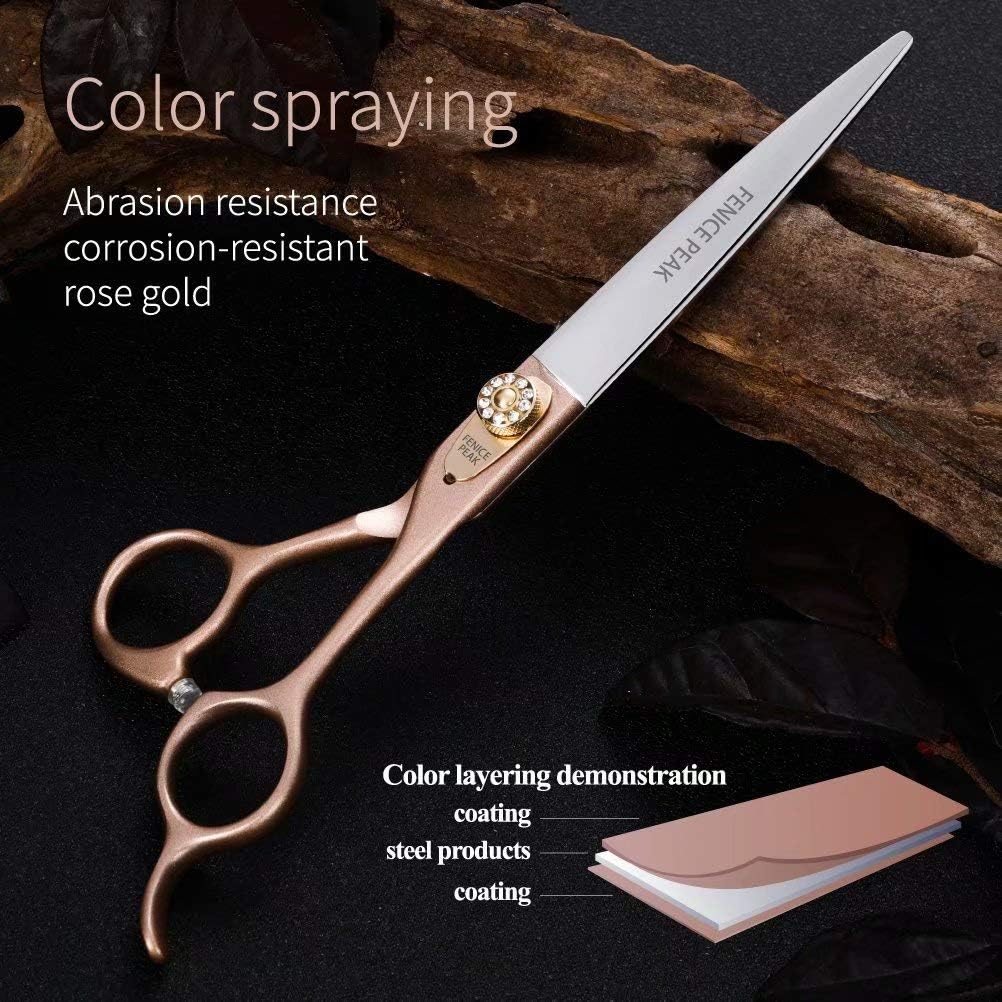 Fenice Peak 8'' Dog Straight Scissors for Grooming 440C Stainless Steel Rose Gold Professional Pet Trimming Scissors Sharp Blades Cutting for Dogs and Cats Shears