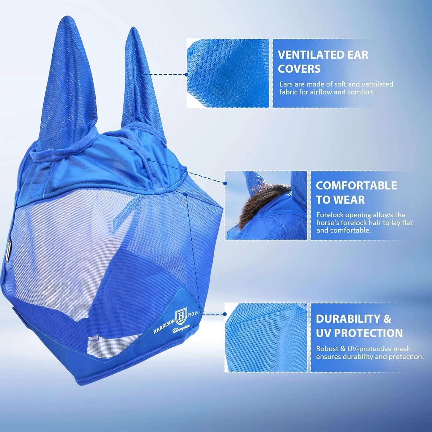 Harrison Howard Horse Fly Mask Half Face with Ears Signature Blue Arabian Medium