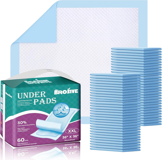 Extra Large Disposable Bed Pads for Incontinence 36" x 36" - 60 Count, Leak-Proof Chucks Pads for Adults, Elderly and Pets, Absorbent Disposable Underpads, Incontinence Bed Pads Disposable for Beds