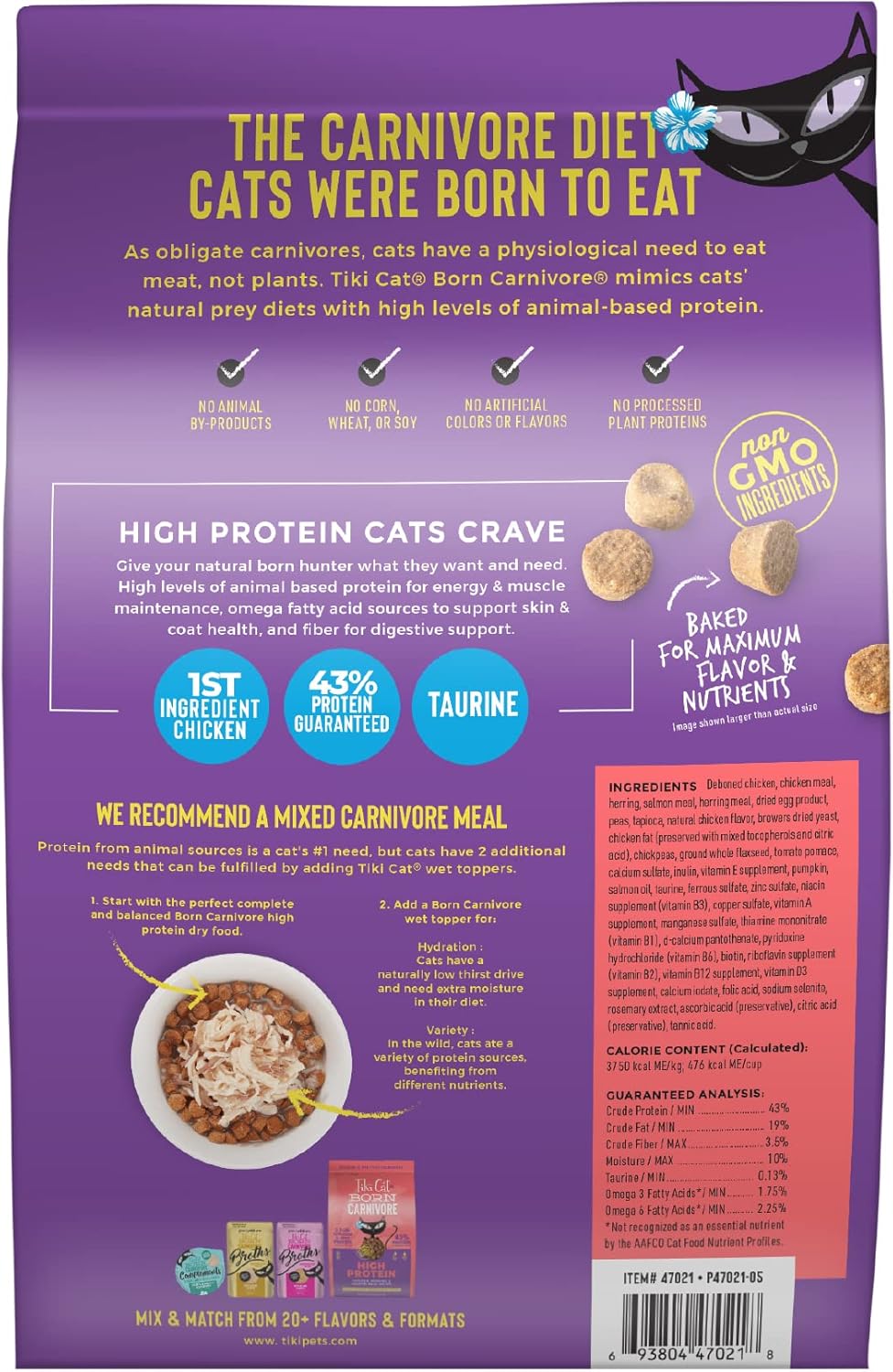 Tiki Cat Born Carnivore High Protein Dry Cat Food, Chicken Herring & Salmon Meal, 2.8 lbs. Bag
