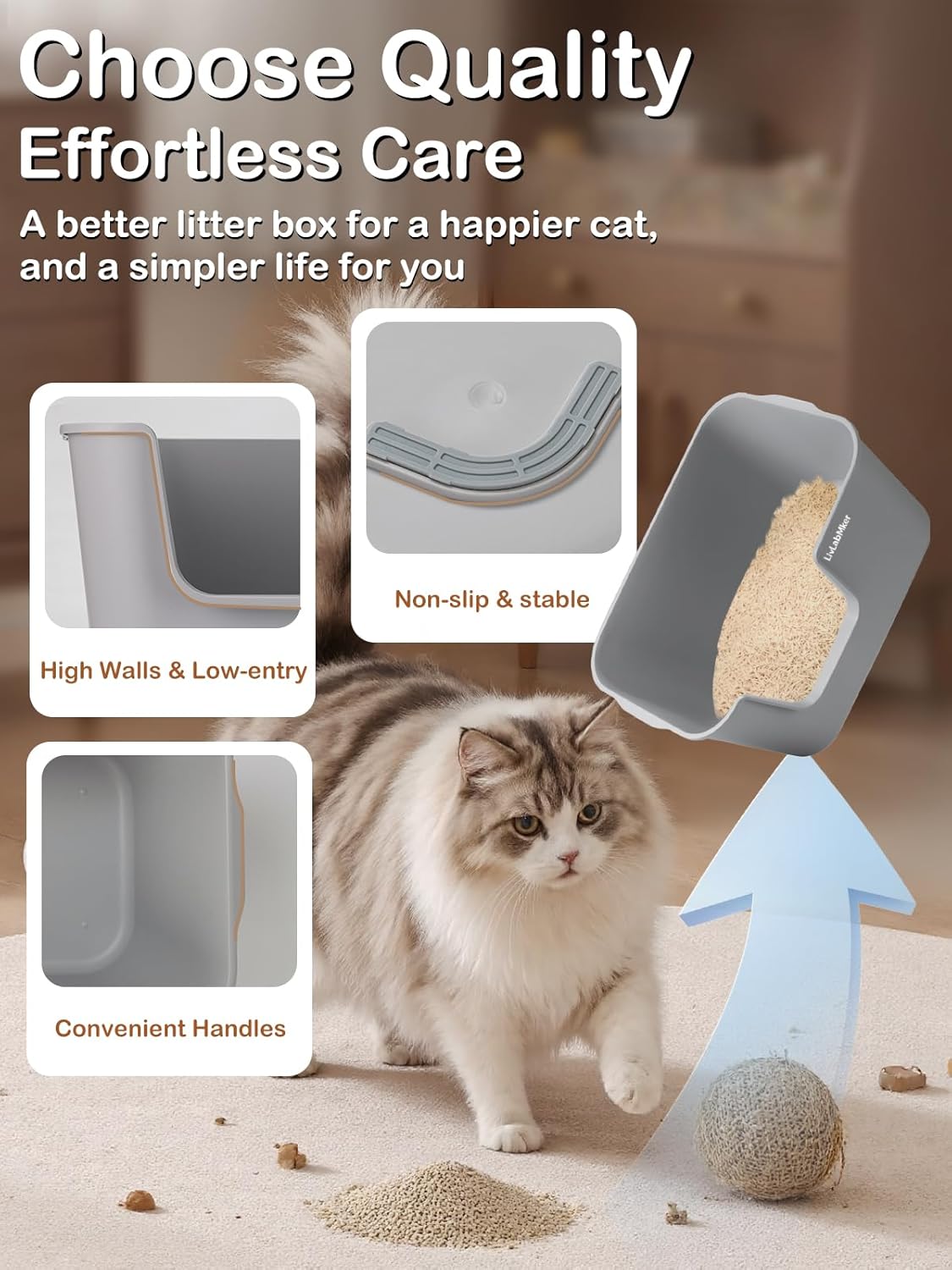 Extra Large Cat Litter Box with High Sides - Splash-Proof Design for Big Cats & Multi-Cat Homes, 24.6in x 16.7in x 12.8in (Gray)