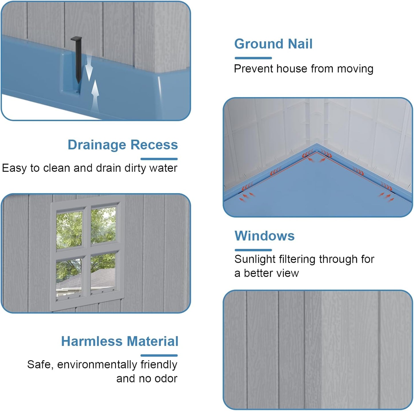 Dog House Indoor Outdoor for Small to Large Sized Dogs Resin Outdoor Dog House with Ventilation Puppy Shelter with Elevated Floor, Easy to Assemble, Blue