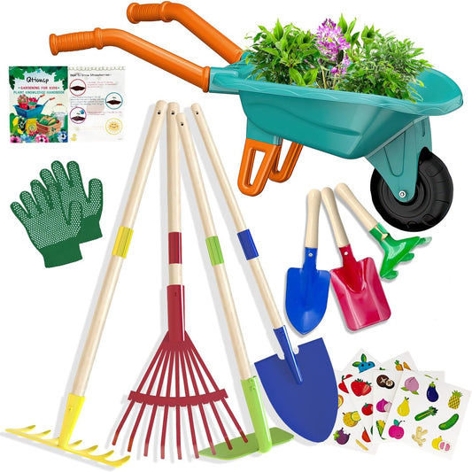 Kids Gardening Tools Outdoor Toys Set Backyard Play with Wheelbarrow Educational STEM Learning Pretend Toys Outdoor Indoor for Toddlers Kids Boys Girls