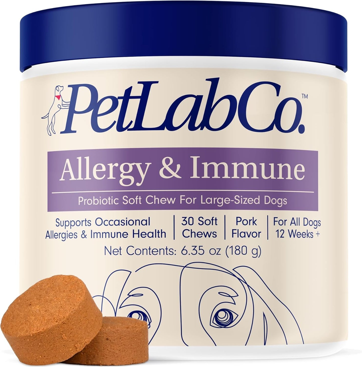 PetLab Co. Allergy & Immune Daily Probiotics for Dogs. Supports Yeast Production, Seasonal Allergies, Intermittent Itchiness, Gut & Digestive Health for Large Dogs - 30 Chews - Packaging May Vary