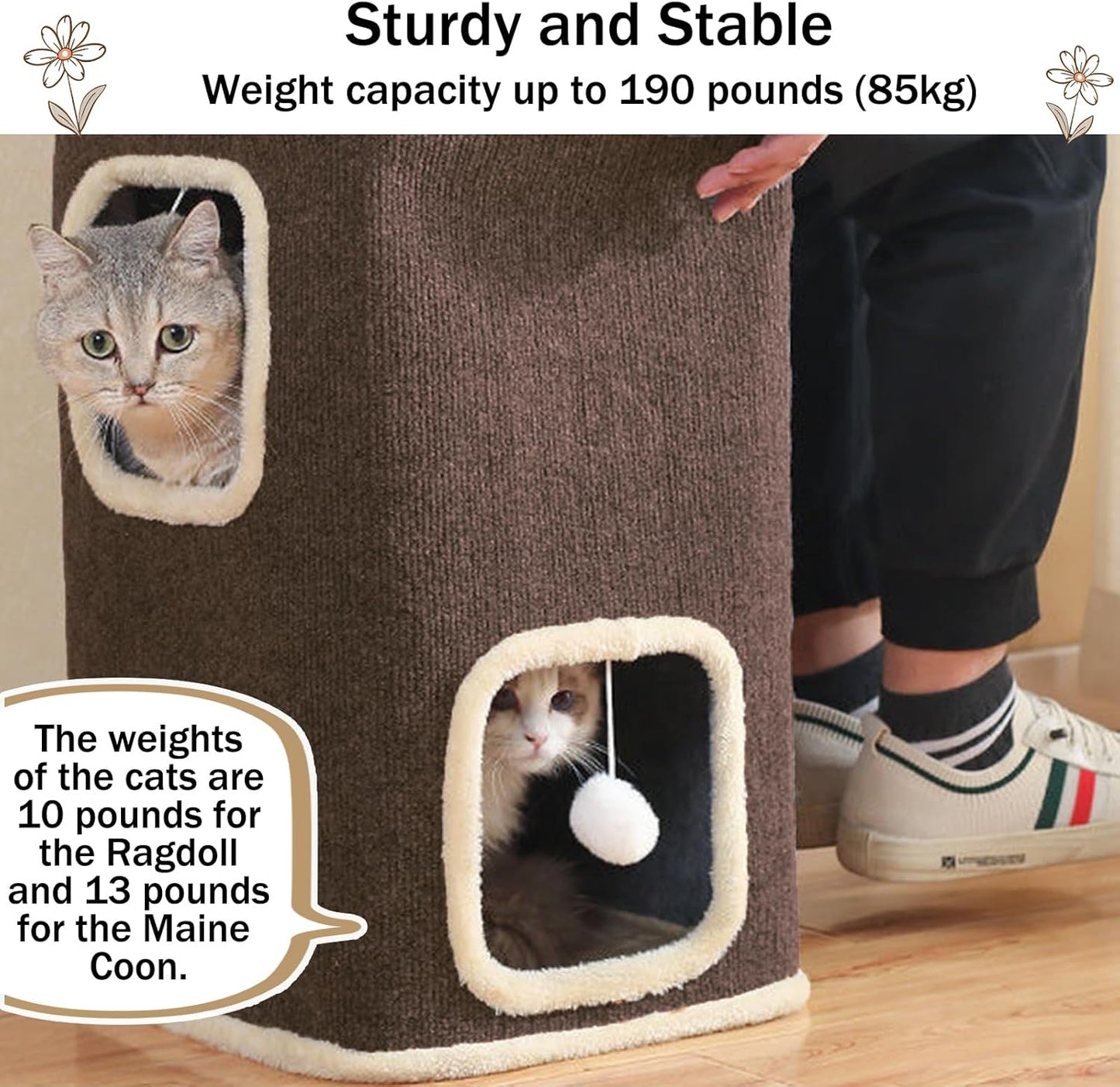 Empet Cat House for Indoor Cats Beds, Multi-Level Cat Condo, Foldable Cave Bed Brown, (3-Level)