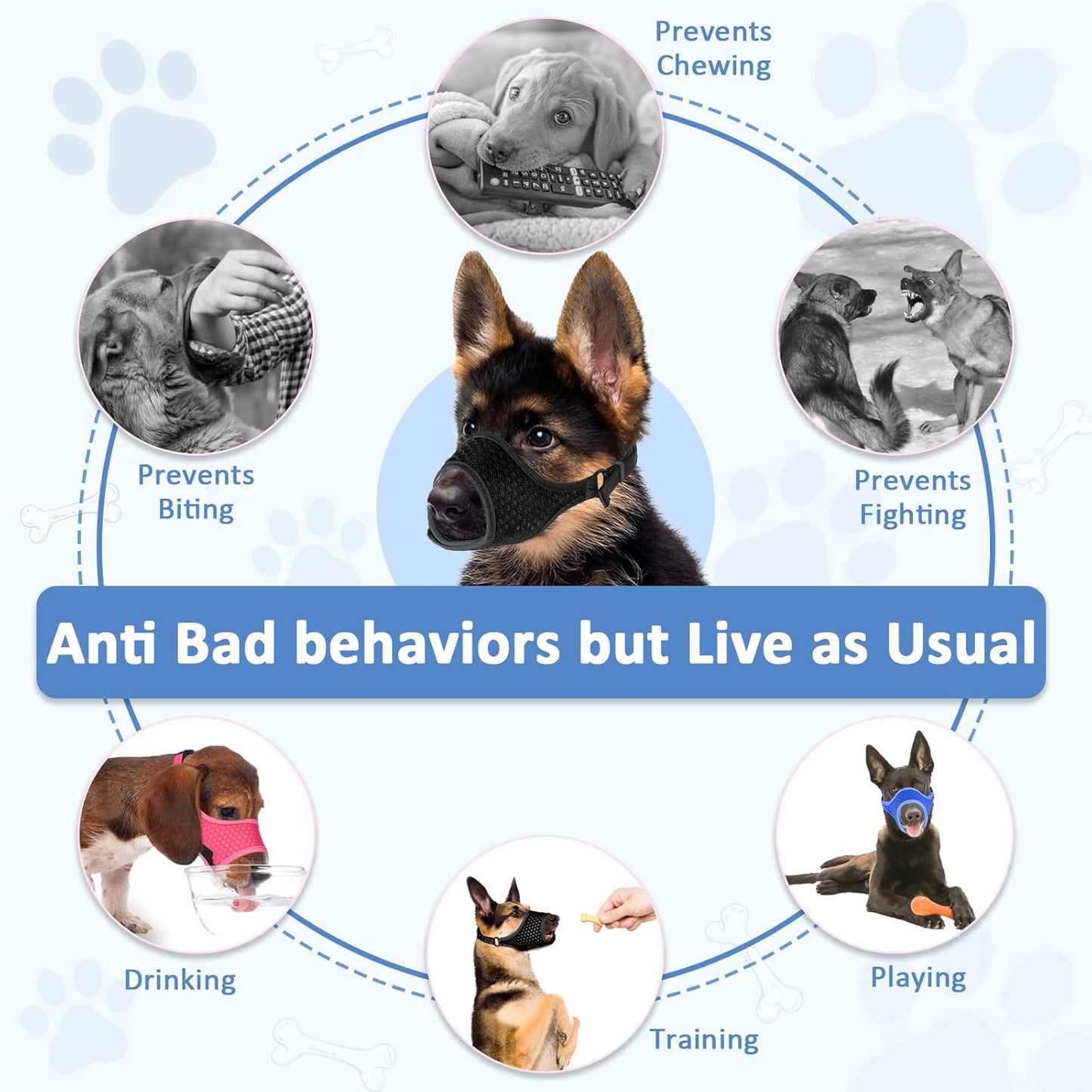 LUCKYPAW Soft Muzzle for Medium Large Sized Dogs Beagle Labrador German Shepherds, Dog Muzzle to Prevent Biting Chewing, Adjustable Breathable Mouth Guard for Grooming Walking Training(Black, M)