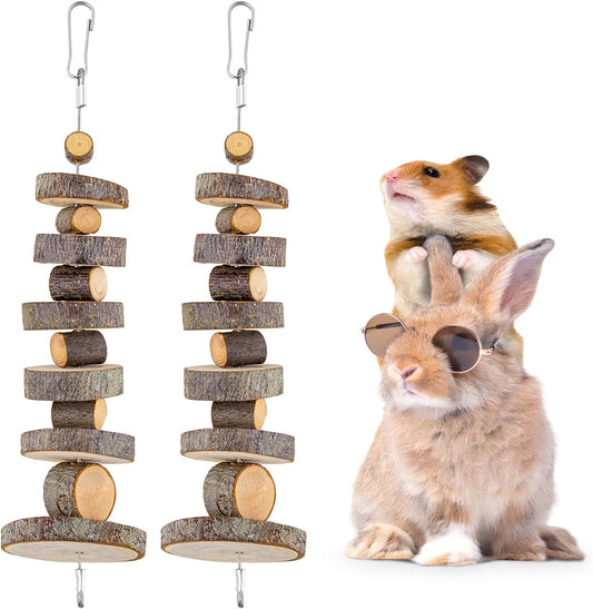 Natural Organic Apple Wood Chew Toys, 2 Pack Small Animal Snacks Toys Suitable for Bunny, Chinchilla, Guinea Pigs, Hamsters Teeth Grinding