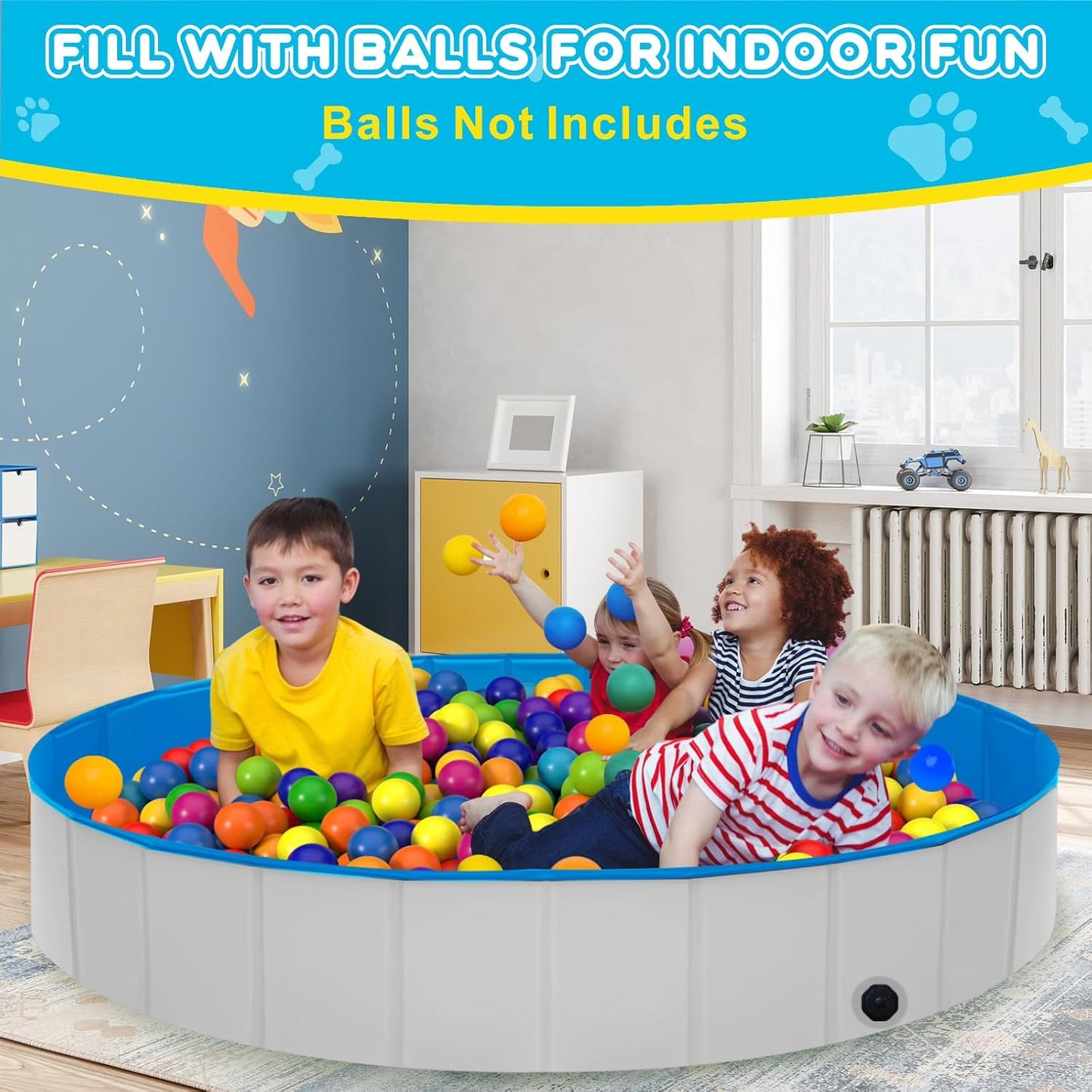 Extra Large Foldable Dog Pool,71"x 12" Portable Anti-Slip Kiddie Pool Hard Plastic, Swimming Pool for Dogs Cats and Kids Pet Puppy Bathing Tub