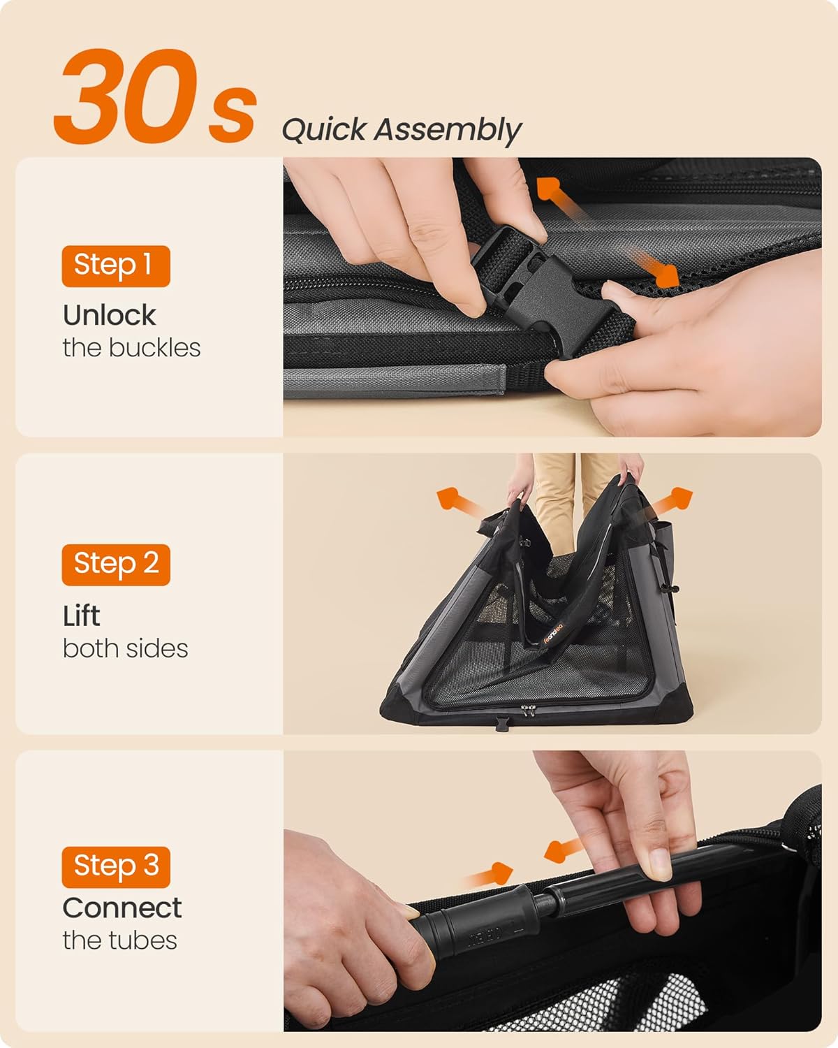 Feandrea Collapsible Dog Crate, 42-Inch Portable Dog Travel Crate for Large Dogs, Oxford Fabric Pet Carrier with 4 Mesh Doors, Handles, Storage Pocket, Water Bottle Holder, Ink Black UPDC021B01