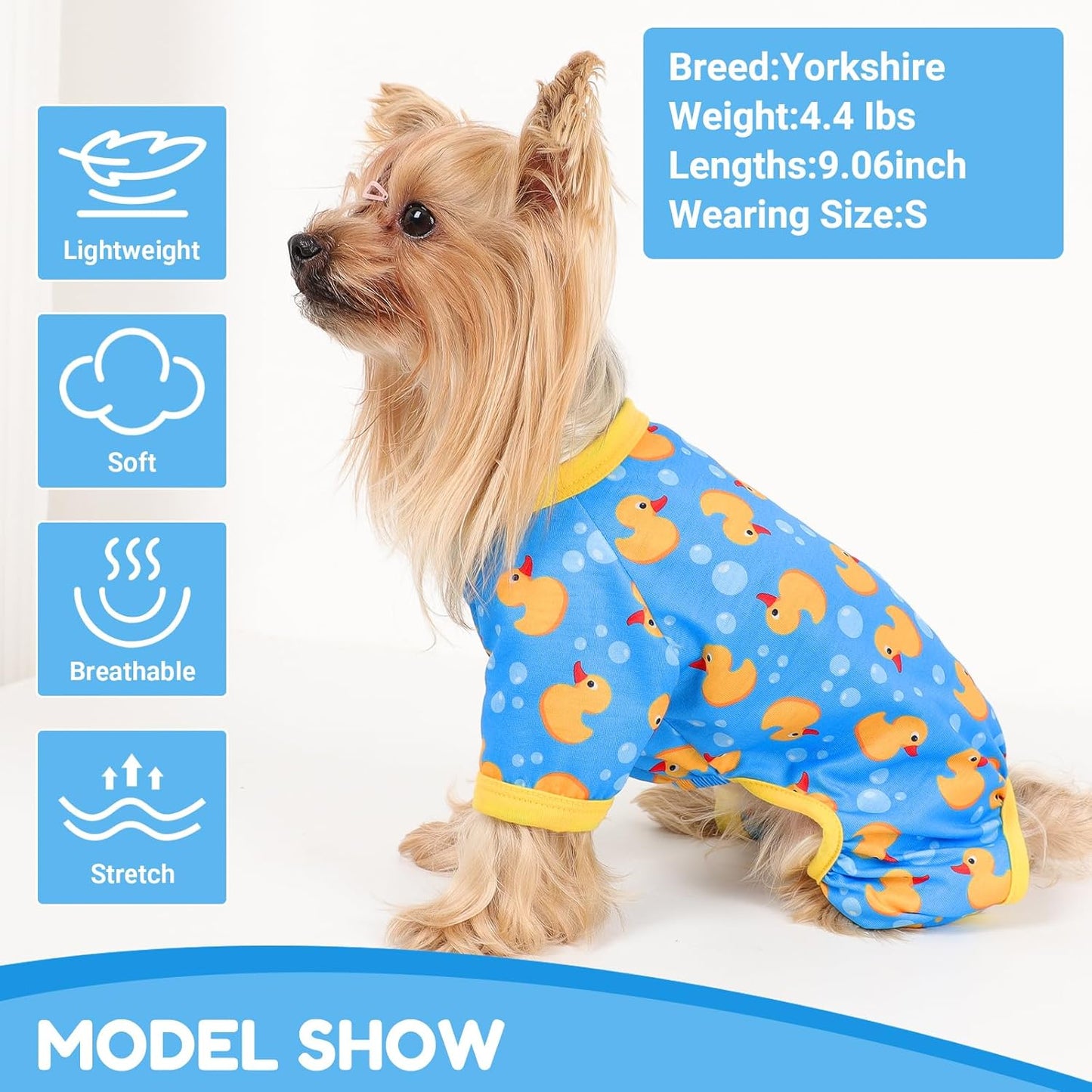 Dog Pajamas Small Sized Dogs Stretchable Summer Dog Clothes Pjs 4 Legs Girl Boy Cute Soft Puppy Outfits Doggie Cat Jammies Jumpsuit Sleeper for Pet, Blue Duck, M