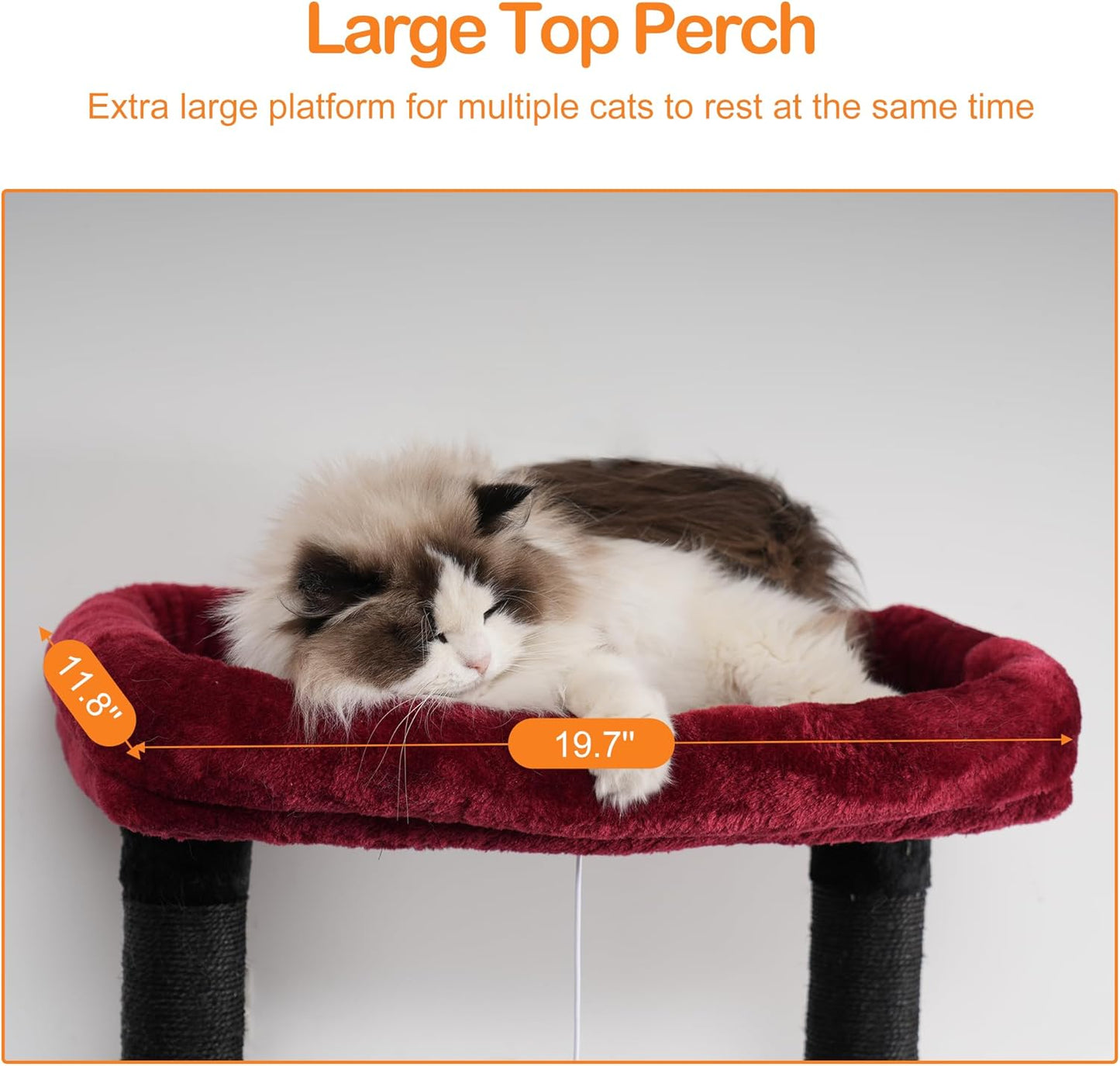 Heybly Cat Tree, 68 inch Multi-Level Cat Tower for Indoor Cats, 2 Widened Plush Perches Cat Condo with Scratching Board and Big Caves, Black and Red HCT025BR