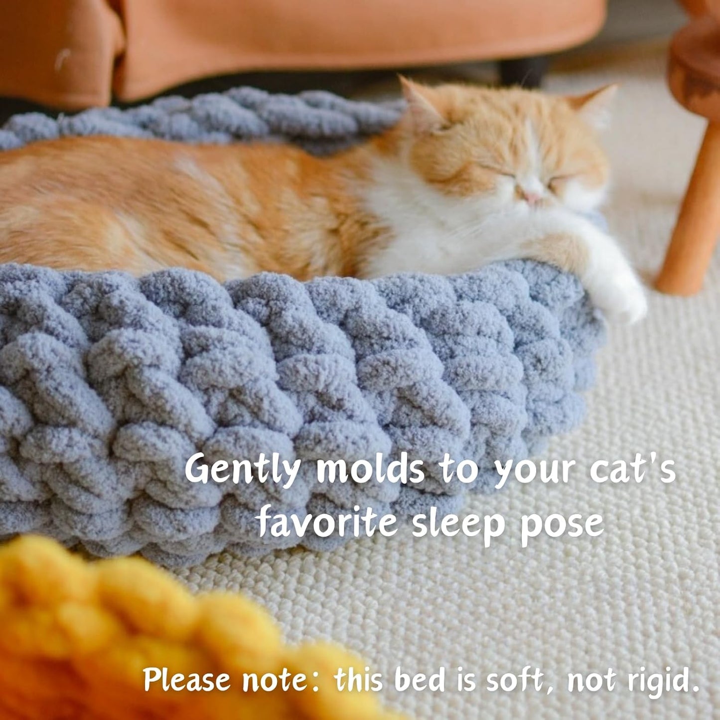 Cat Nest Bed – Premium Handwoven Washable Extra Soft Round Cave House for Indoor Kitten & Kitty, Small & Large (Grayish Blue,Large)