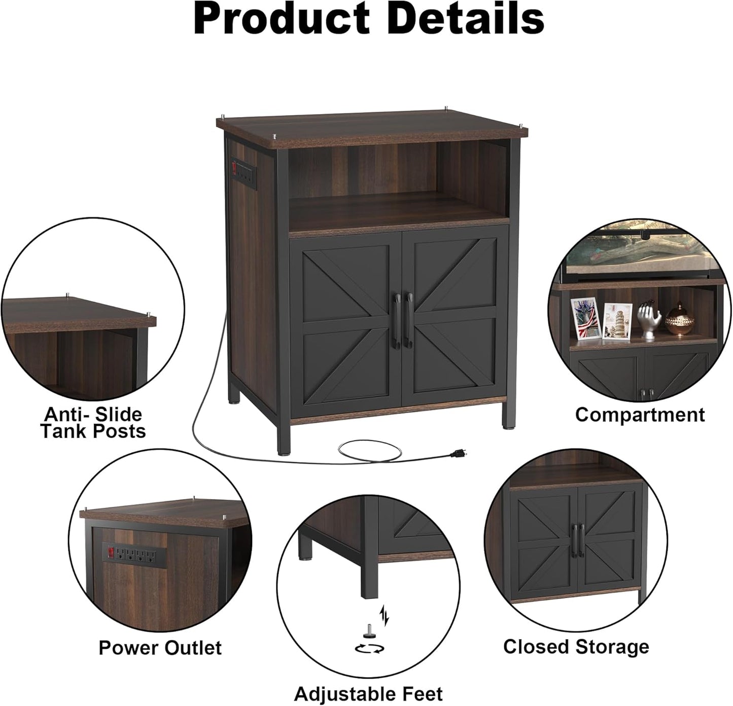 GDLF Terrarium Stand Reptile Tank Stand with Accessories Storage and Power Outlets for 24”Wx18”D Reptile Terrarium