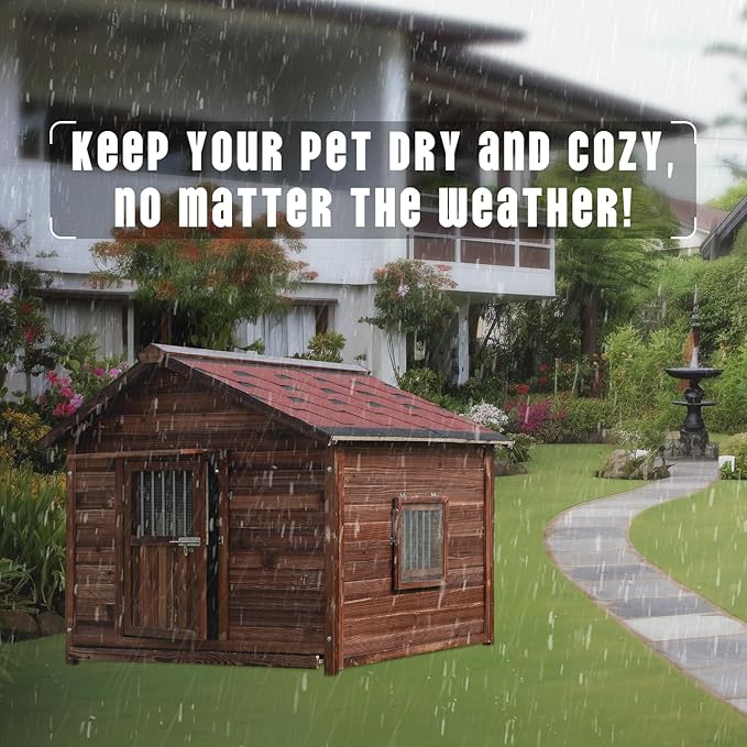 Extra Large Dog House Outdoor Made of Solid Pine Wood, Warm Doghouse, Dog House with Elevated Floor for Large Dogs, (Wood, XL)