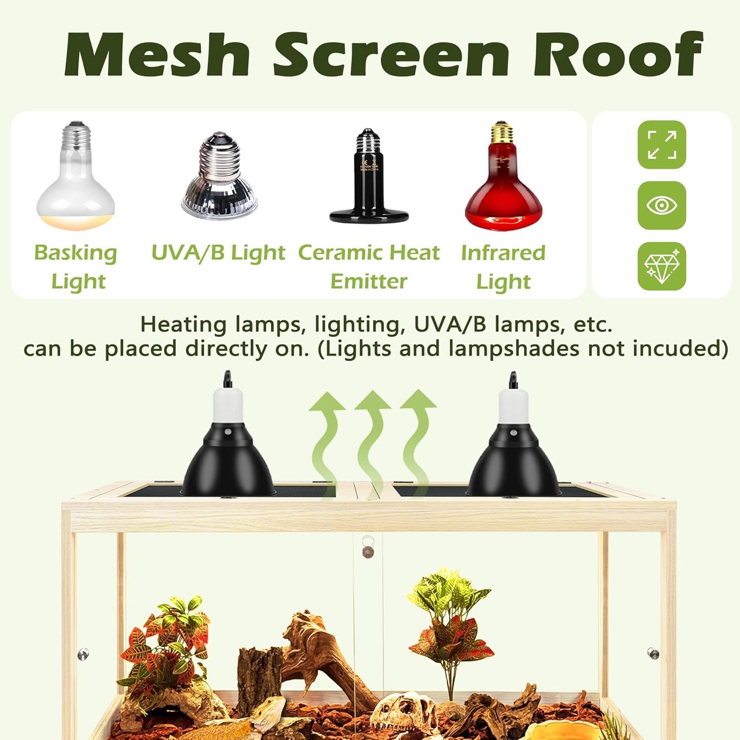 Prolee Tempered Glass Bearded Dragon Tank 37 Gallon, Lizard Tank, Reptile Tank with Metal Mesh Roof Door, Snake Tank with Lock Design, 32" Long, Oak