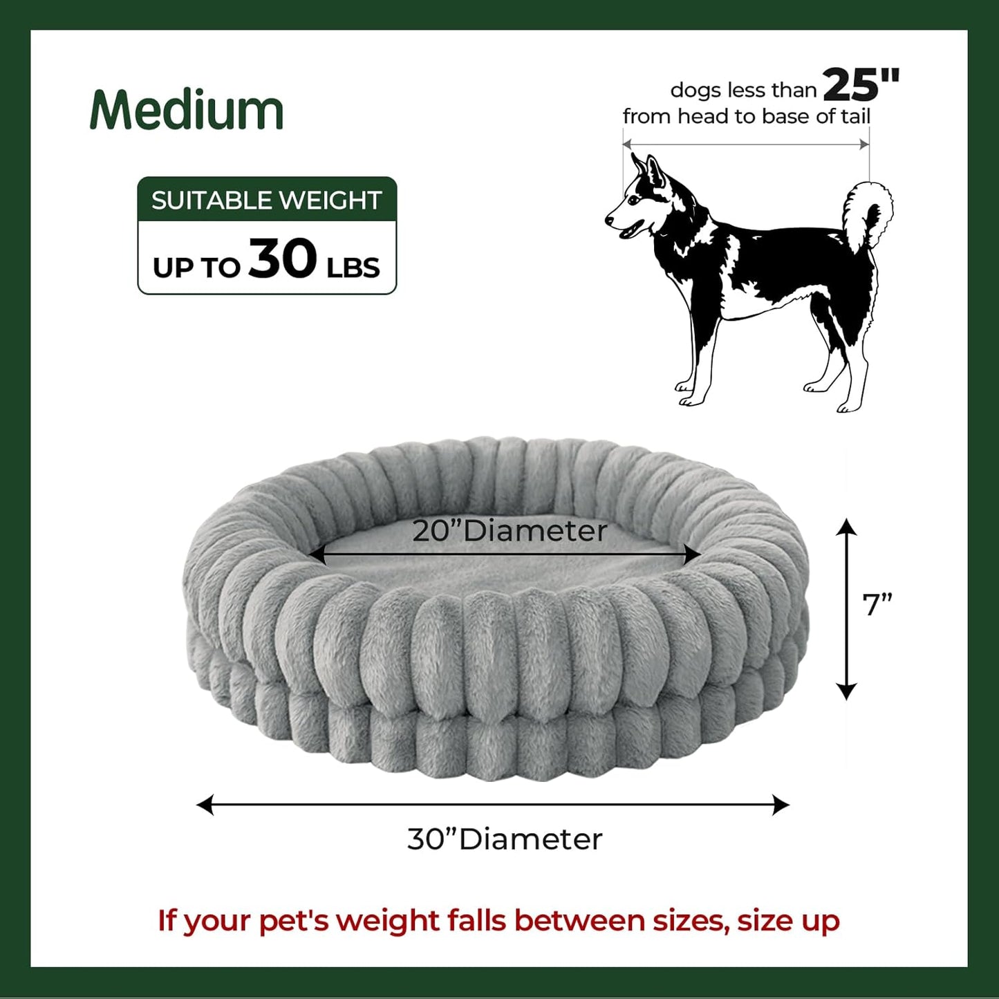 BALANCE Luxury Donut Dog Bed, 30 Inches Round Dog Bed Medium Size Dogs Washable, Orthopedic Calming Dogs Bed for Pets with Anti-Slip Bottom, Gray