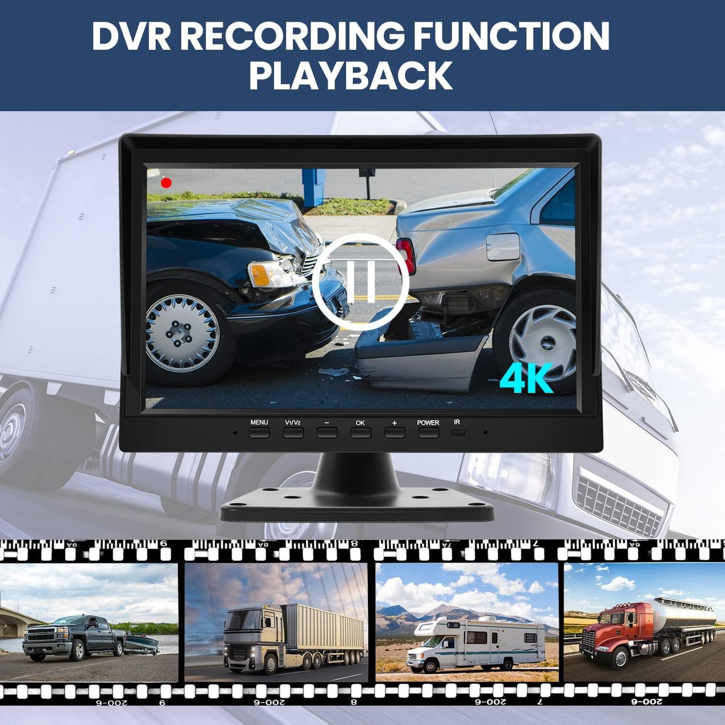 Wired Backup Camera System with 10.1’’ IPS Monitor for Truck RV Trailer Bus, Rear View Camera, with Side Front View Camera, 4 Split Screen, Super Waterproof, Night Vision, Easy Installation AHD1080P