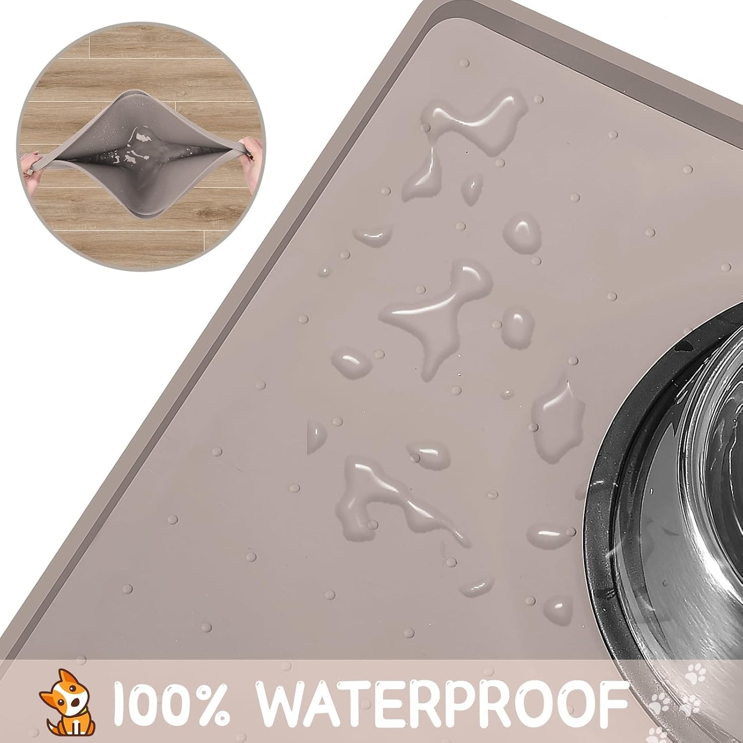 MateeyLife Silicone Cat & Dog Food Mat for Floors Waterproof, Anti-Slip Dog Bowl Mats for Food and Water, Pet Feeding Mats with Lip to Prevent Spills, Pet Placemat for Messy Drinkers to Protect Floors